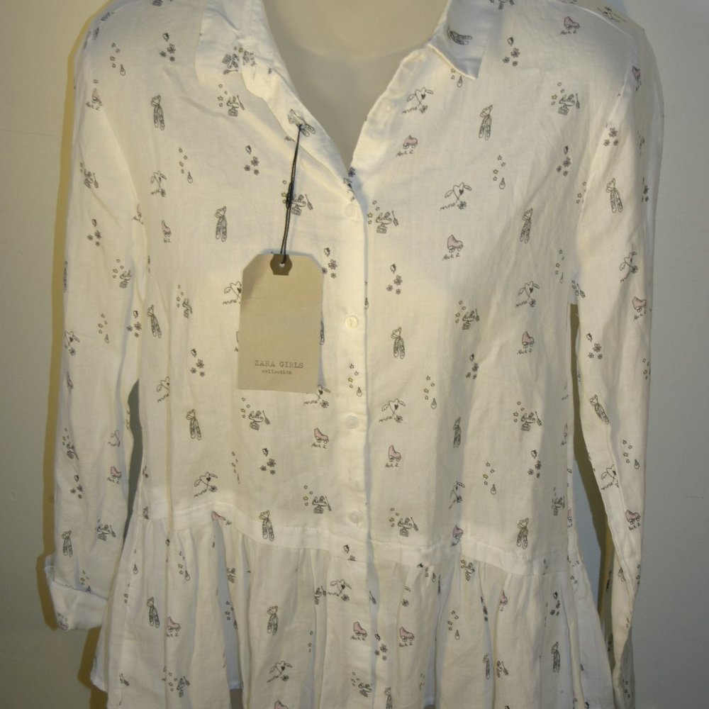Zara Girls Cotton Printed Blouse Size13-14 NWT